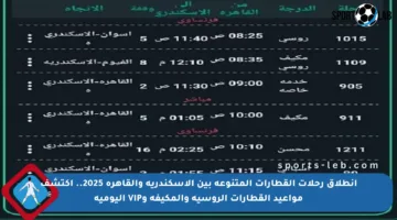 انطلاق رحلات القطارات المتنوعة بين الإسكندرية والقاهرة 2025.. اكتشف مواعيد القطارات الروسية والمكيفة وVIP اليومية